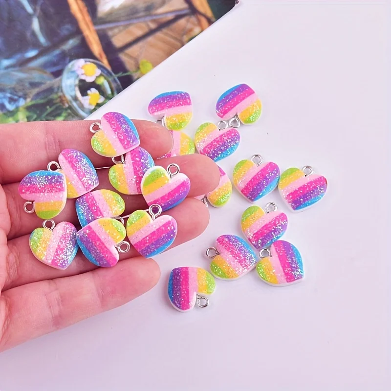 Resin Art Love - 10Pcs Colorful Heart Resin Charms Cute